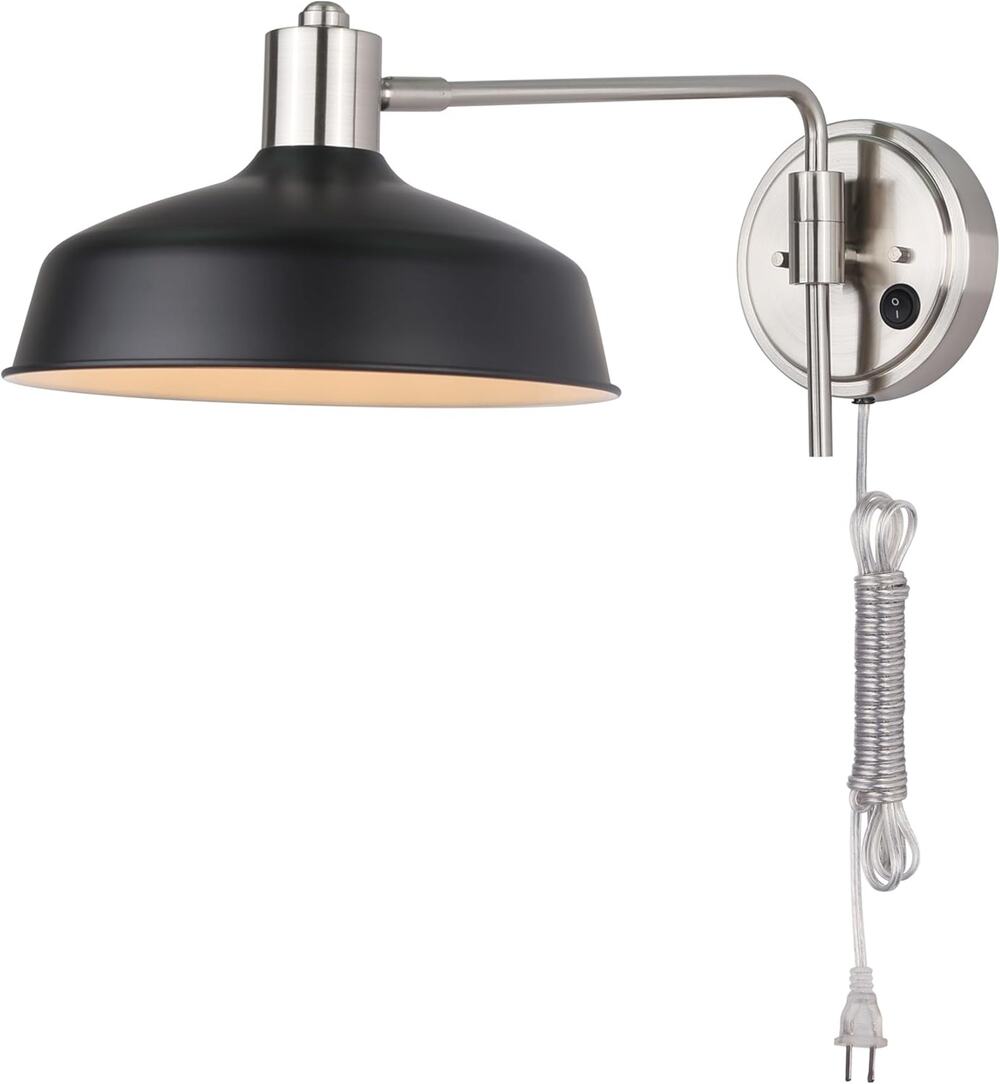NWT Canarm Bello 1 Light 10 inch Brushed Nickel/Matte Black Wall Fixture Light